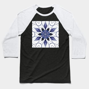 Cartoon Mandala Flower Purple Blue and White Baseball T-Shirt